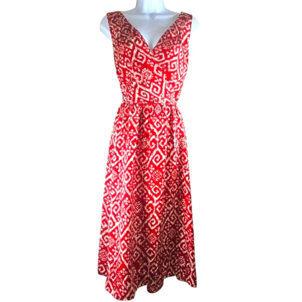Michael Kors red print silk faux-wrap fit & flare dress Womens 14